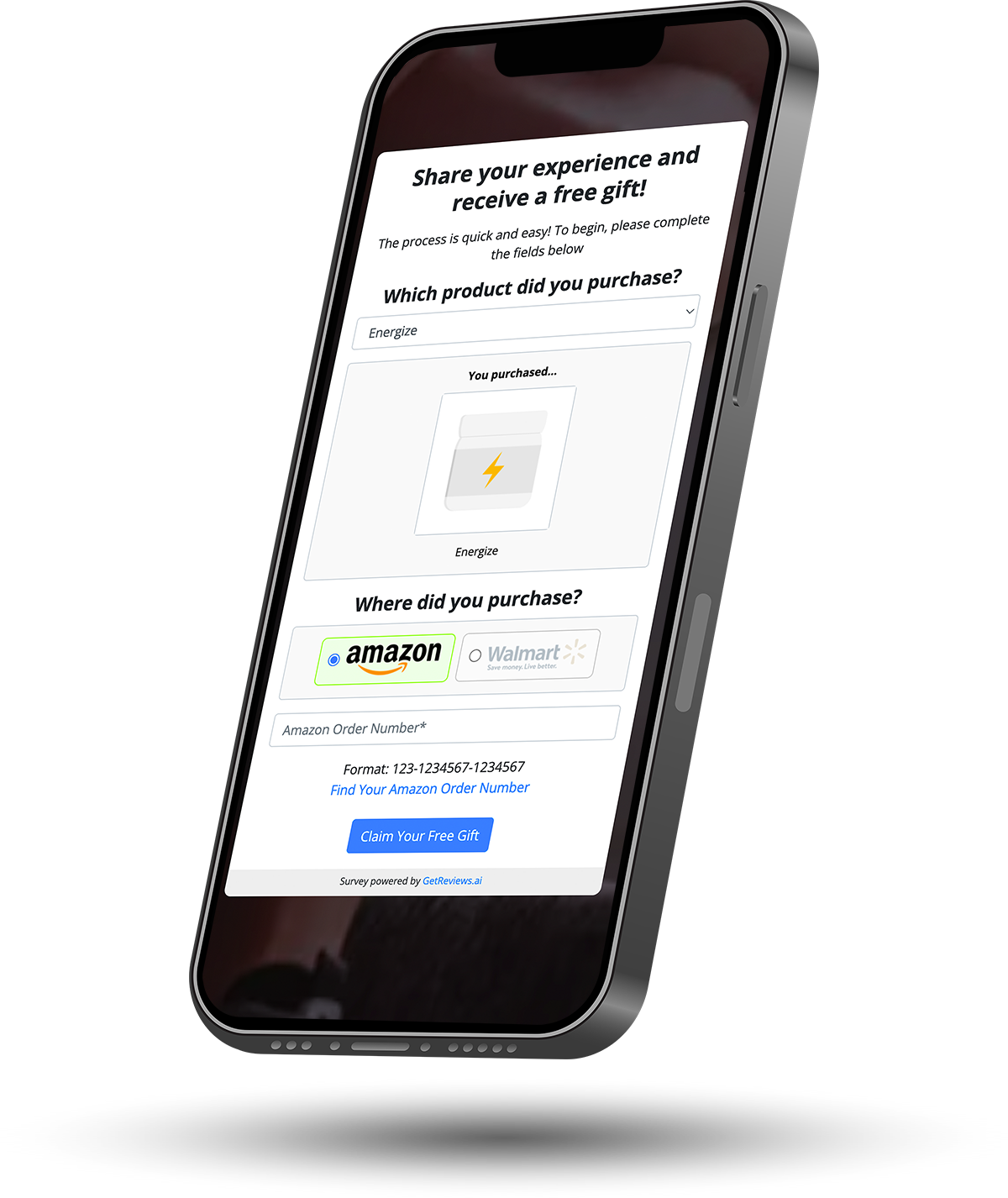 GetReviews mobile review survey on phone